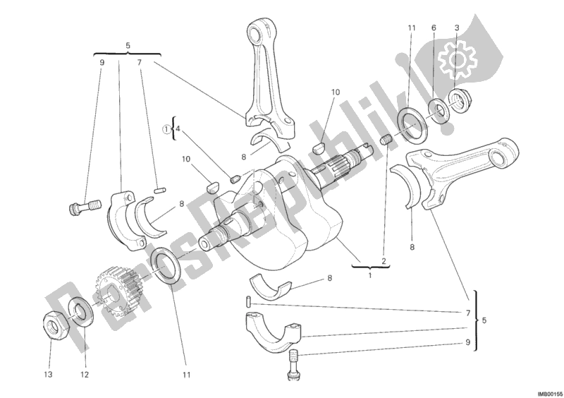 All parts for the Crankshaft of the Ducati Hypermotard 1100 EVO USA 2010